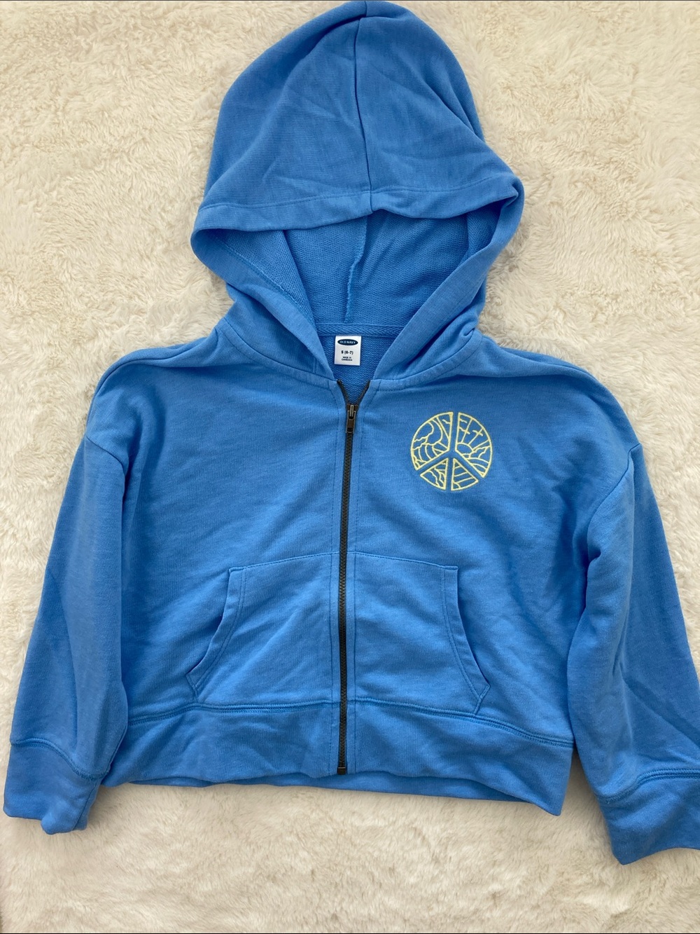 Old Navy Blue Kids Zip Hoodie with Yellow Peace Patch